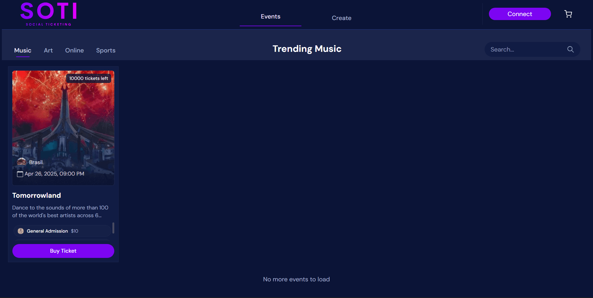 Soti Ticketing Platform user interface